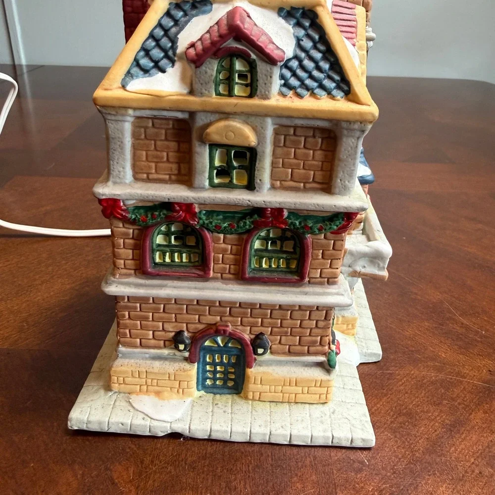 Vintage 90s Porcelain Christmas‎ Village House Lighted Victorian Brick Tower